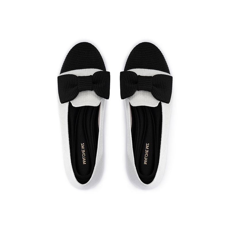 Bow Detail Round Toe Knit Flat Loafers – Elegant Slip-On Flats