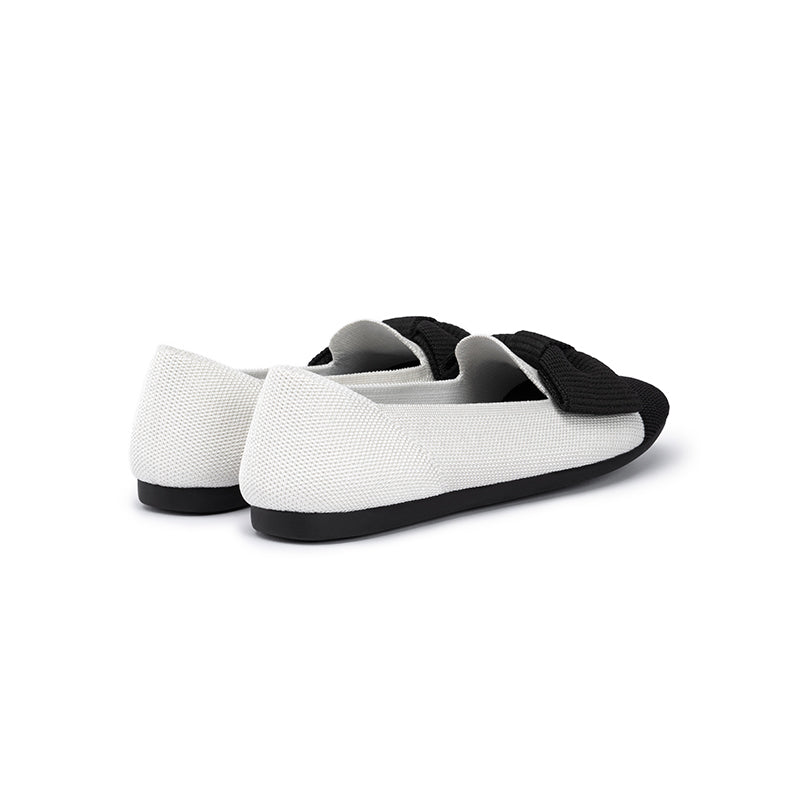 Bow Detail Round Toe Knit Flat Loafers – Elegant Slip-On Flats