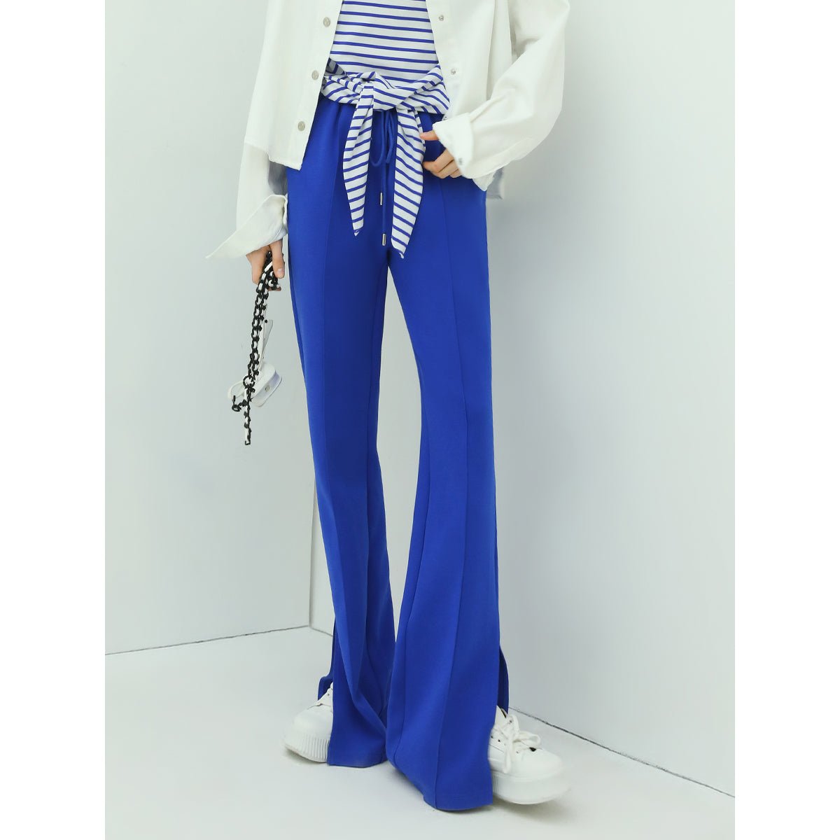 breathable casual flared pants with side slits all blue 1
