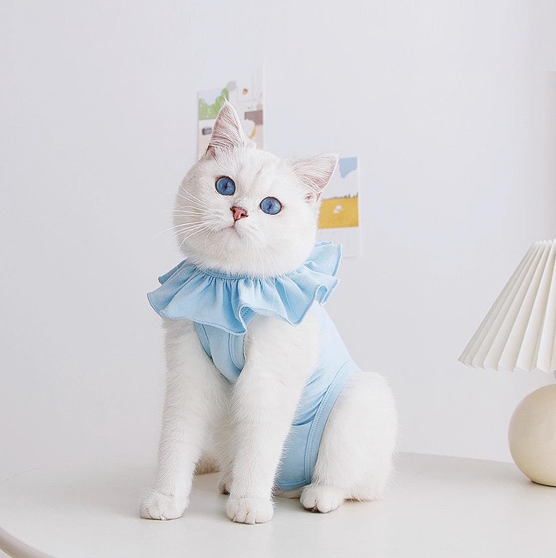 Breathable Cat Recovery Suit with Ruffle Collar