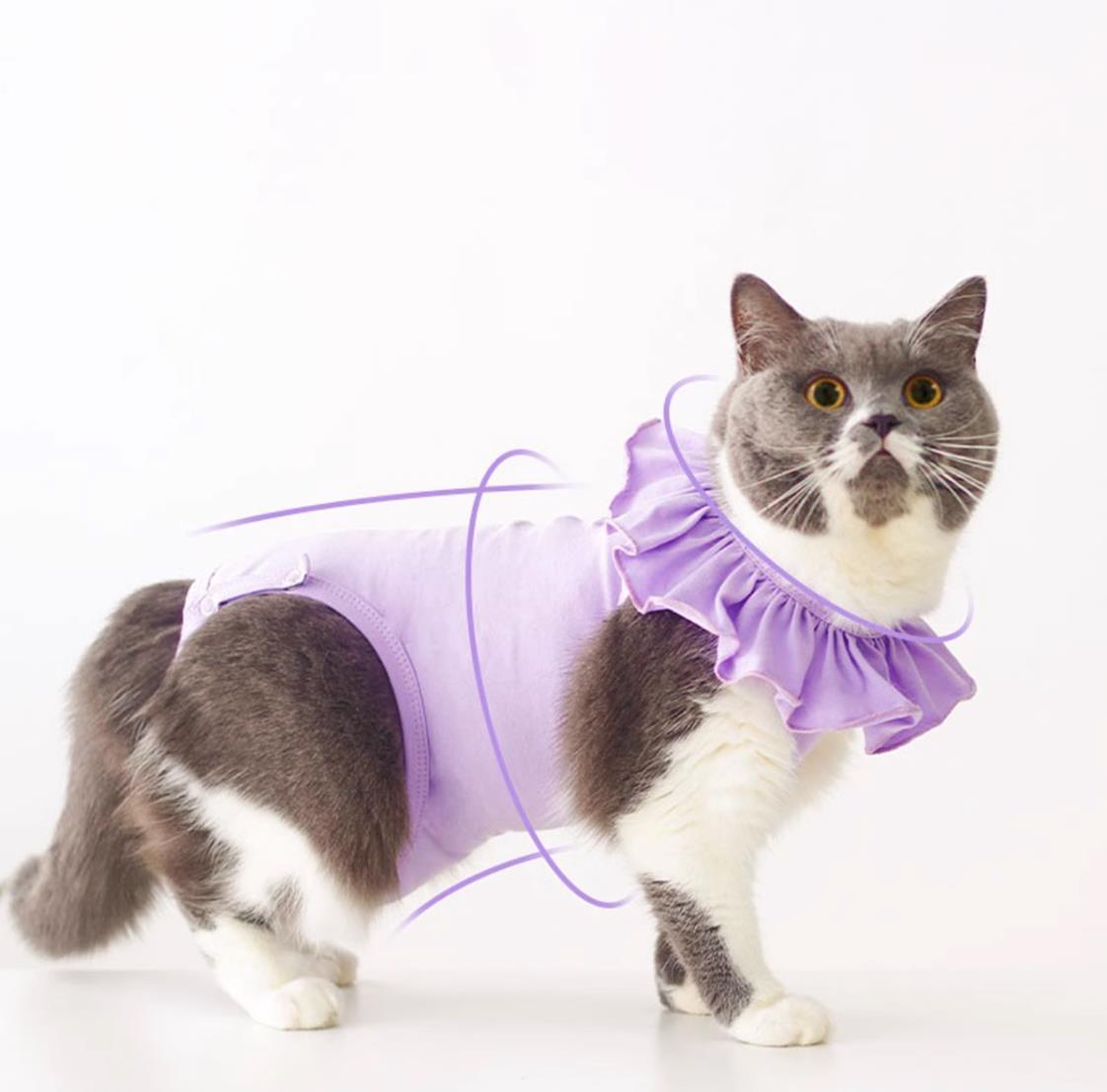 Breathable Cat Recovery Suit with Ruffle Collar
