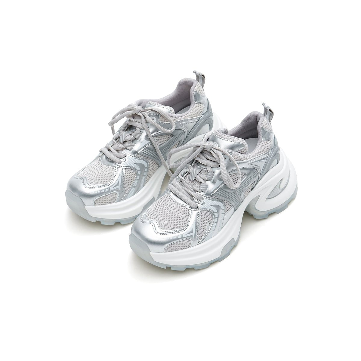 breathable mesh platform sneakers all silver 2