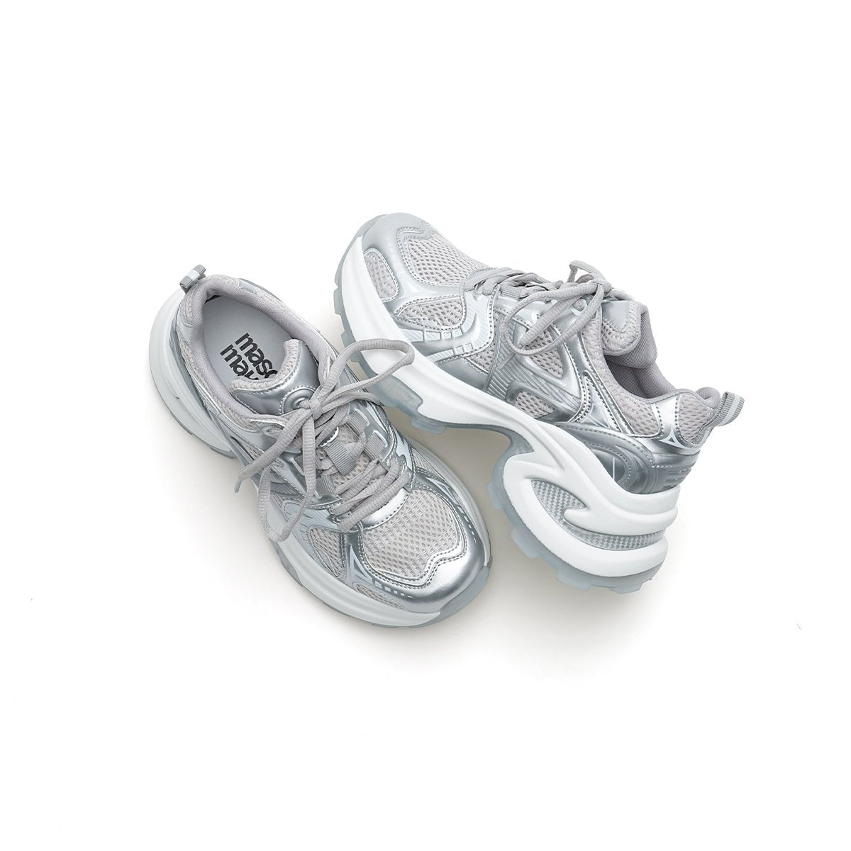 breathable mesh platform sneakers all silver 5