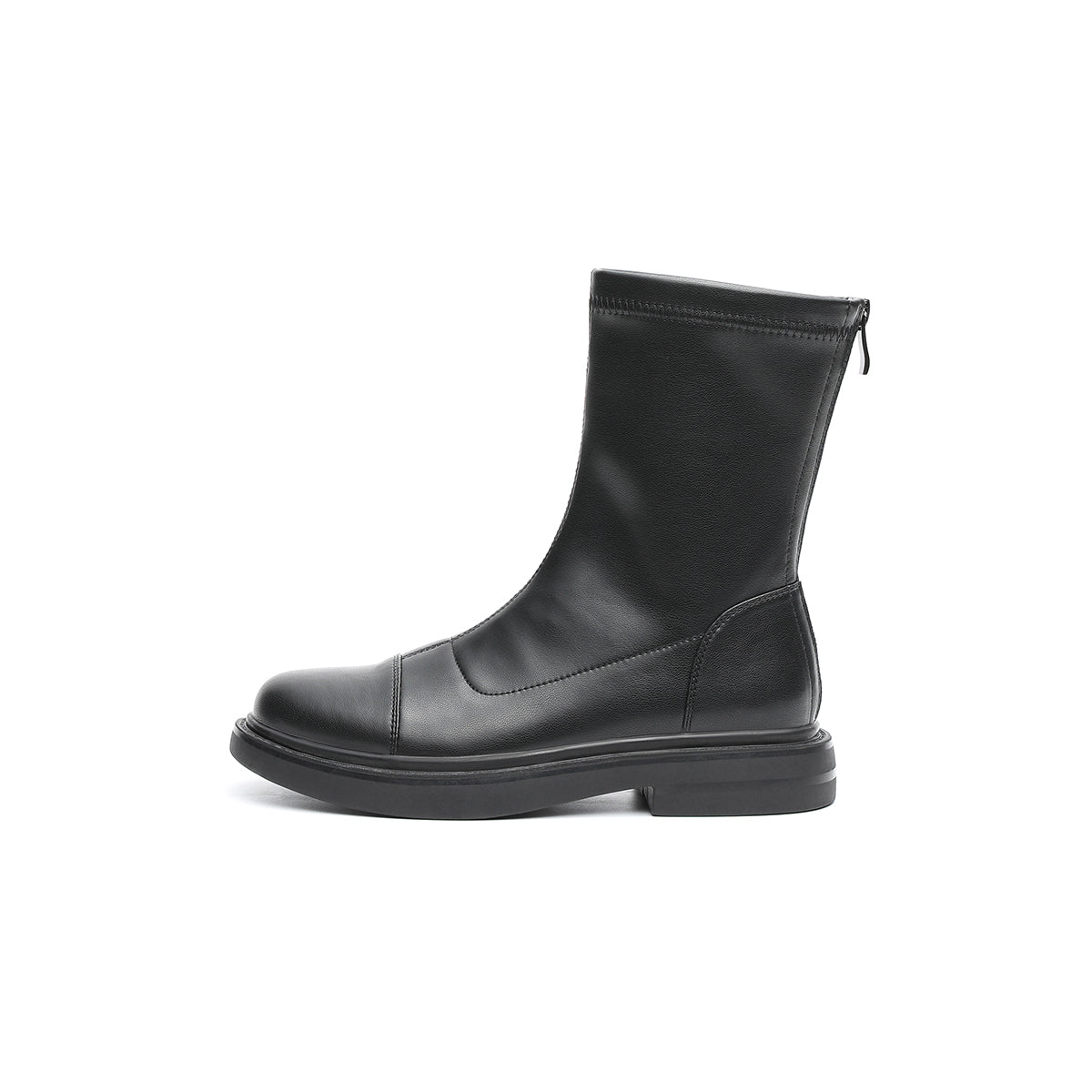 British Mid Calf Black Leather Boots