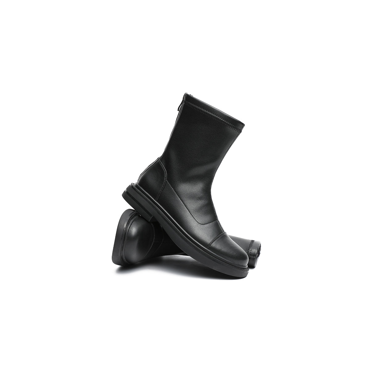 british mid calf black leather boots all black 5