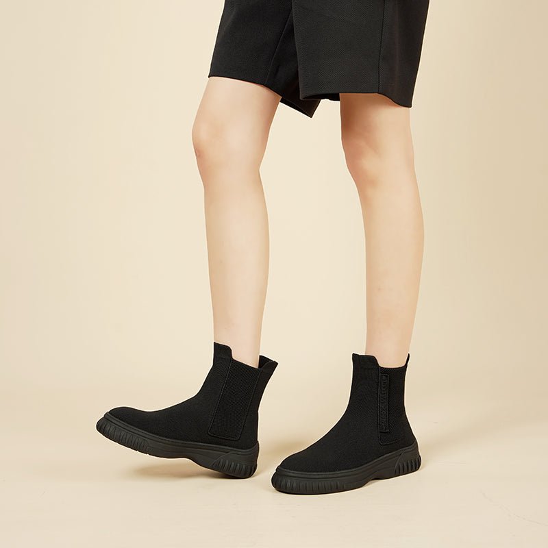 British Style Thick Soled Sporty Chelsea Ankle Boots - 0cm