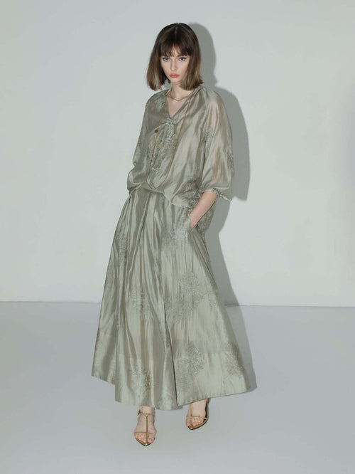 Brocade Button Embroidered Mint Green Kaftan Dress - 0cm