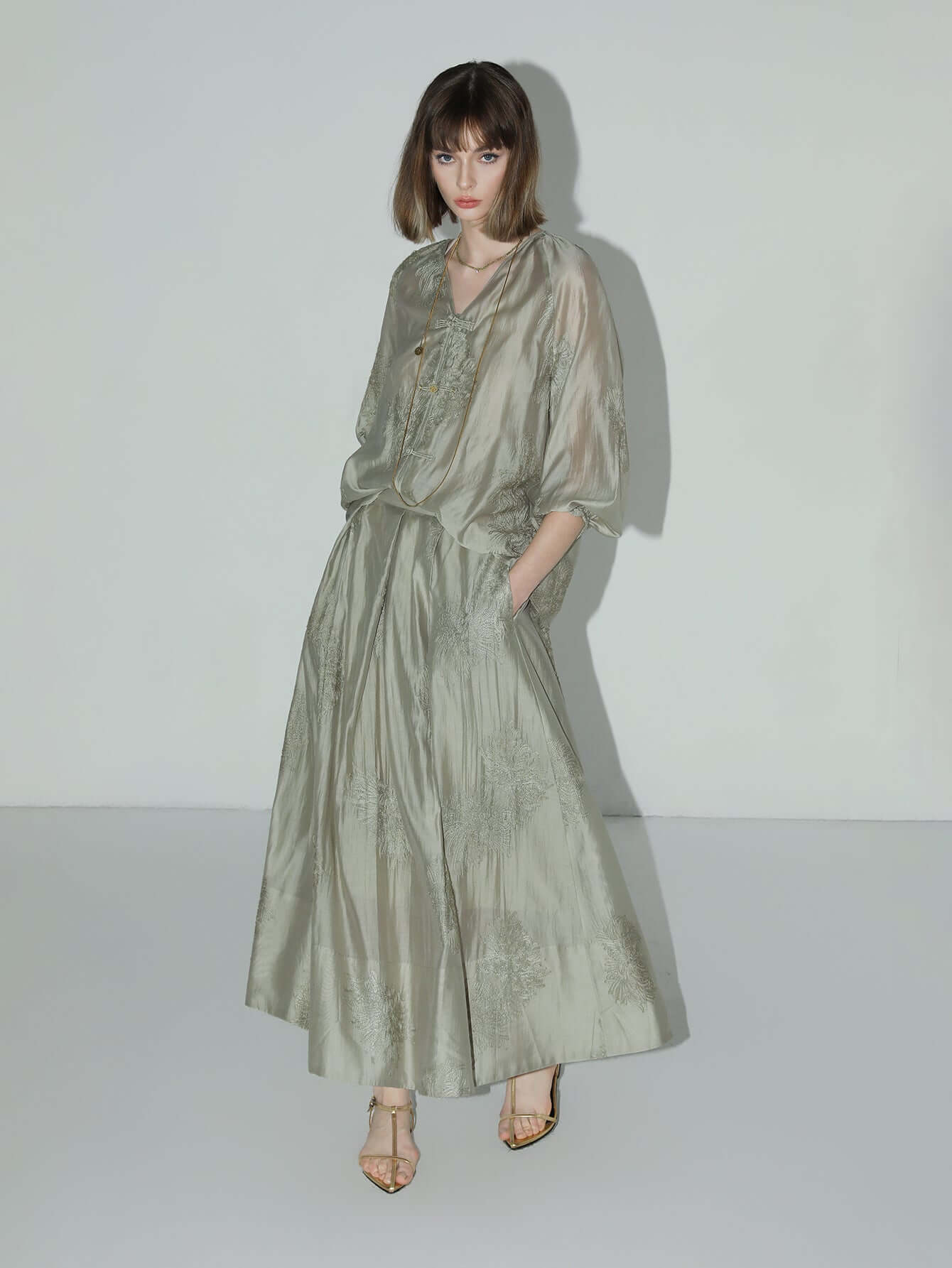 brocade button embroidered mint green kaftan dress all mint 1