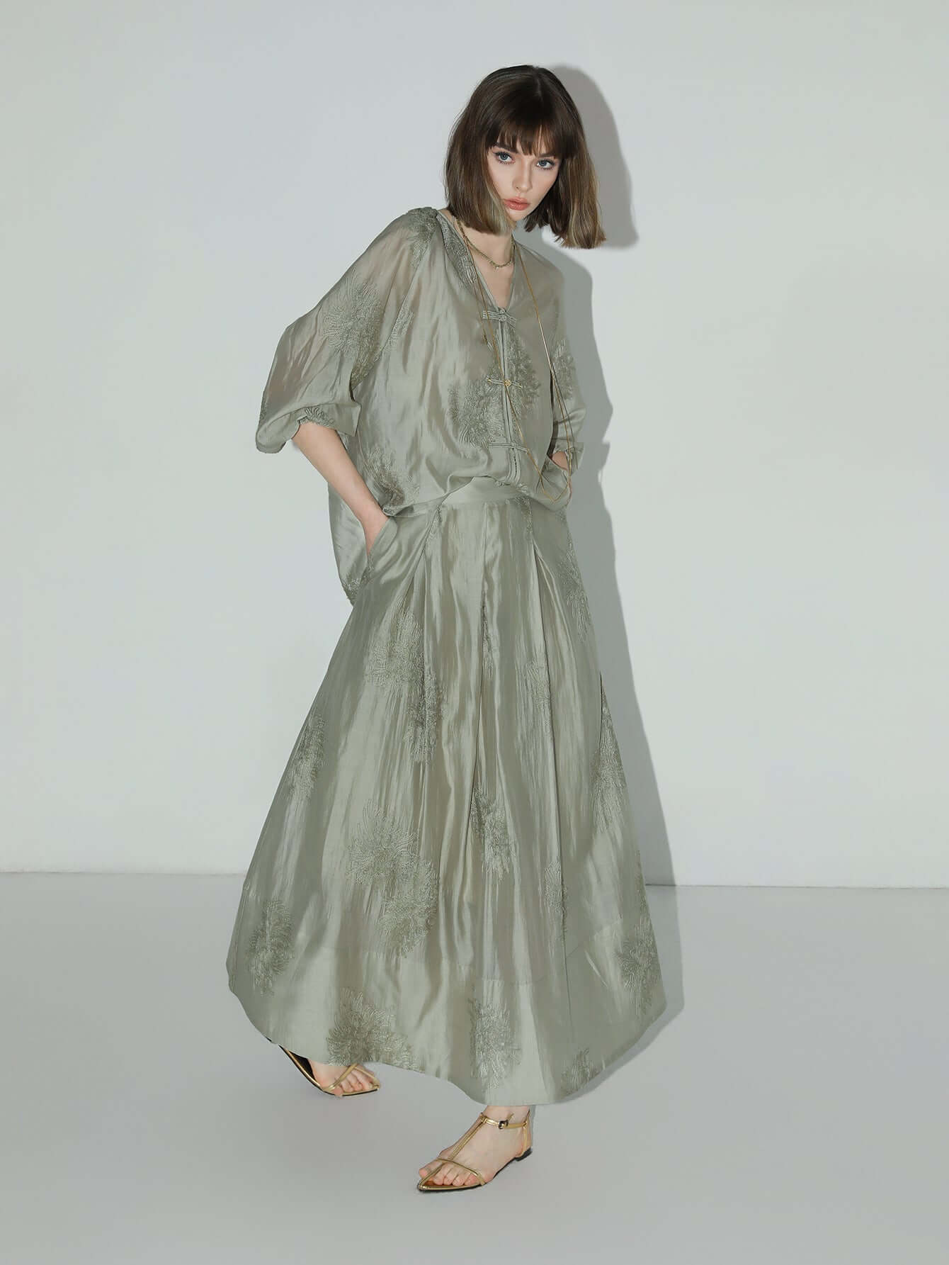 brocade button embroidered mint green kaftan dress all mint 3