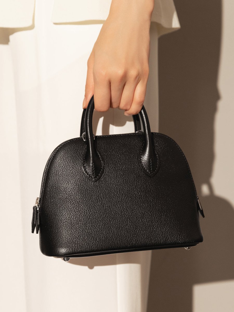 Brooklyn Lady Top Handle Bag – Structured Mini Leather Dome Satchel with Detachable Strap