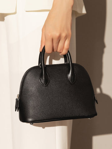 Brooklyn Lady Top Handle Bag – Structured Mini Leather Dome Satchel with Detachable Strap