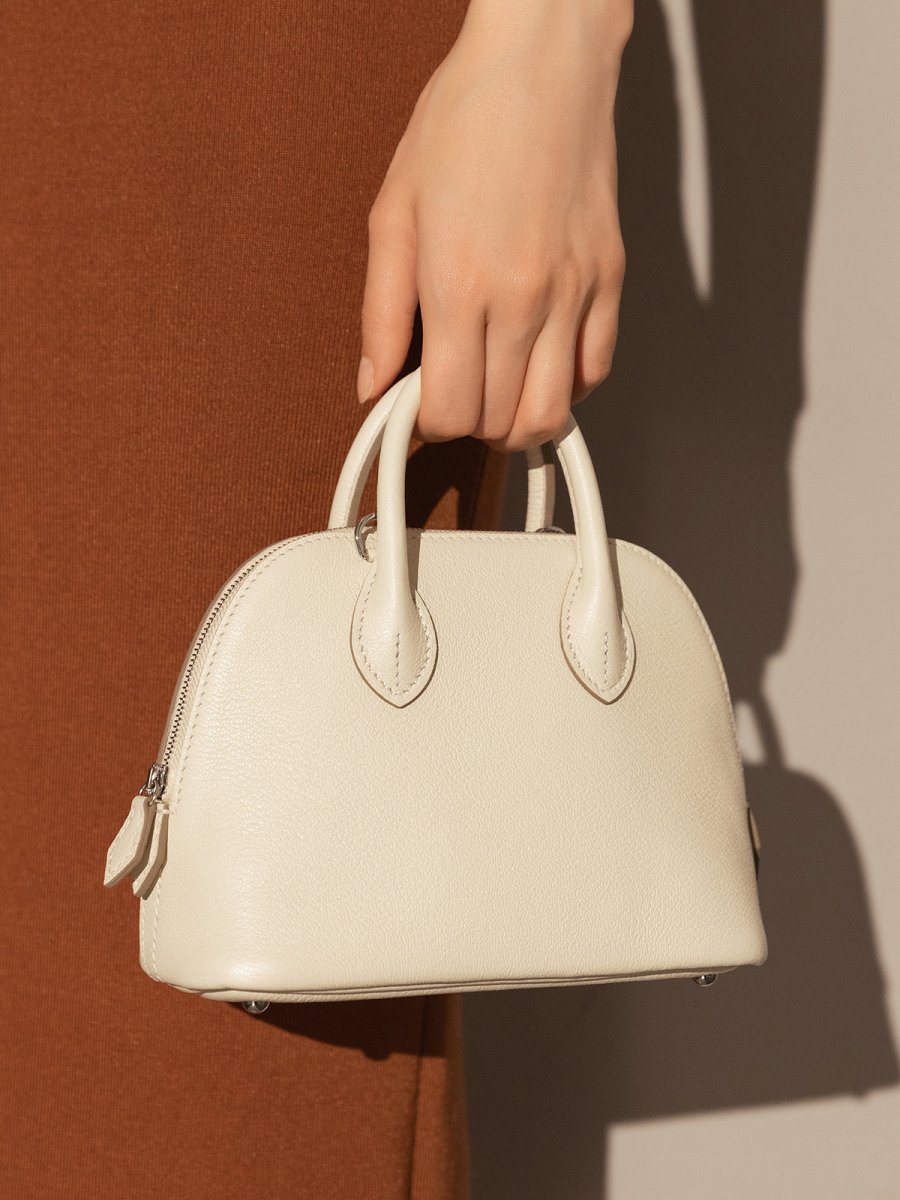 Brooklyn Lady Top Handle Bag – Structured Mini Leather Dome Satchel with Detachable Strap