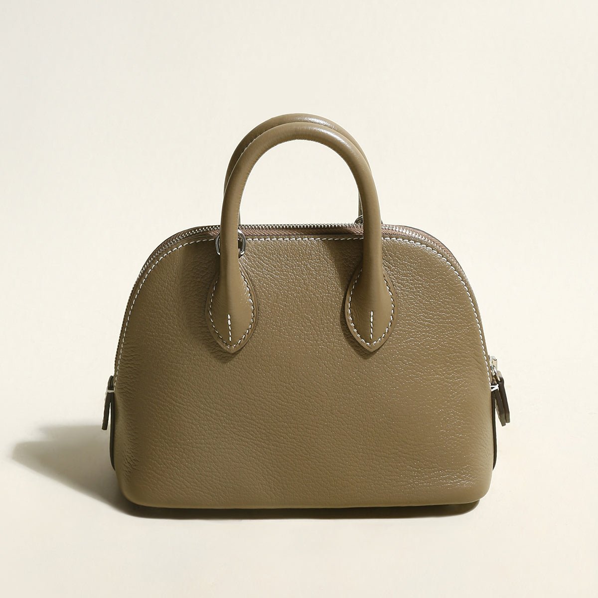 Brooklyn Lady Top Handle Bag – Structured Mini Leather Dome Satchel with Detachable Strap