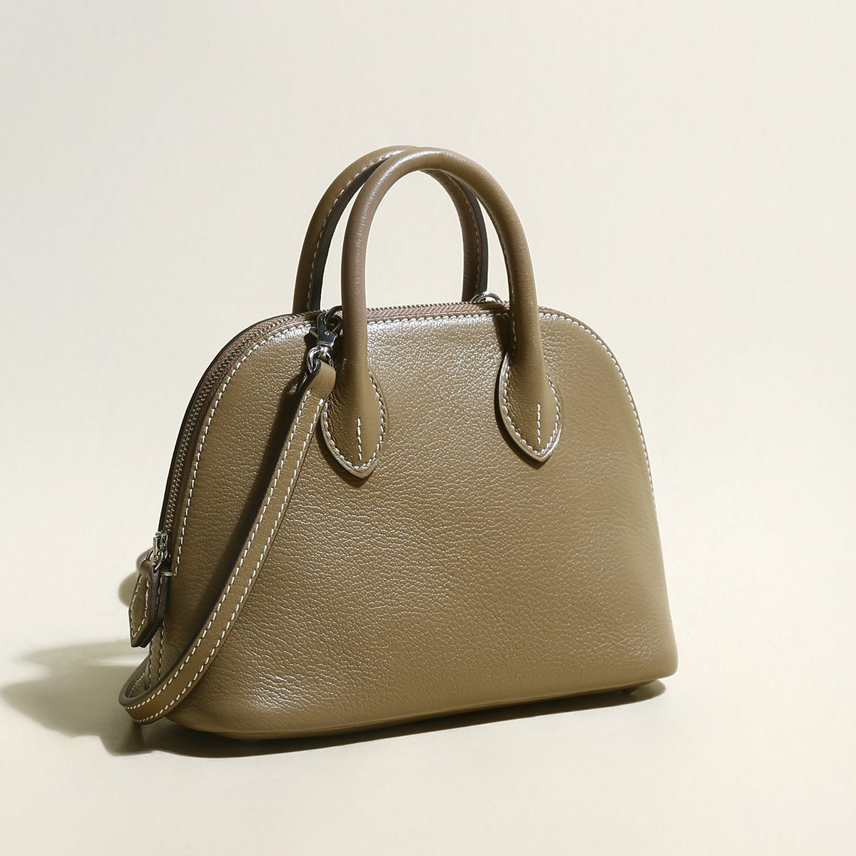 Brooklyn Lady Top Handle Bag – Structured Mini Leather Dome Satchel with Detachable Strap