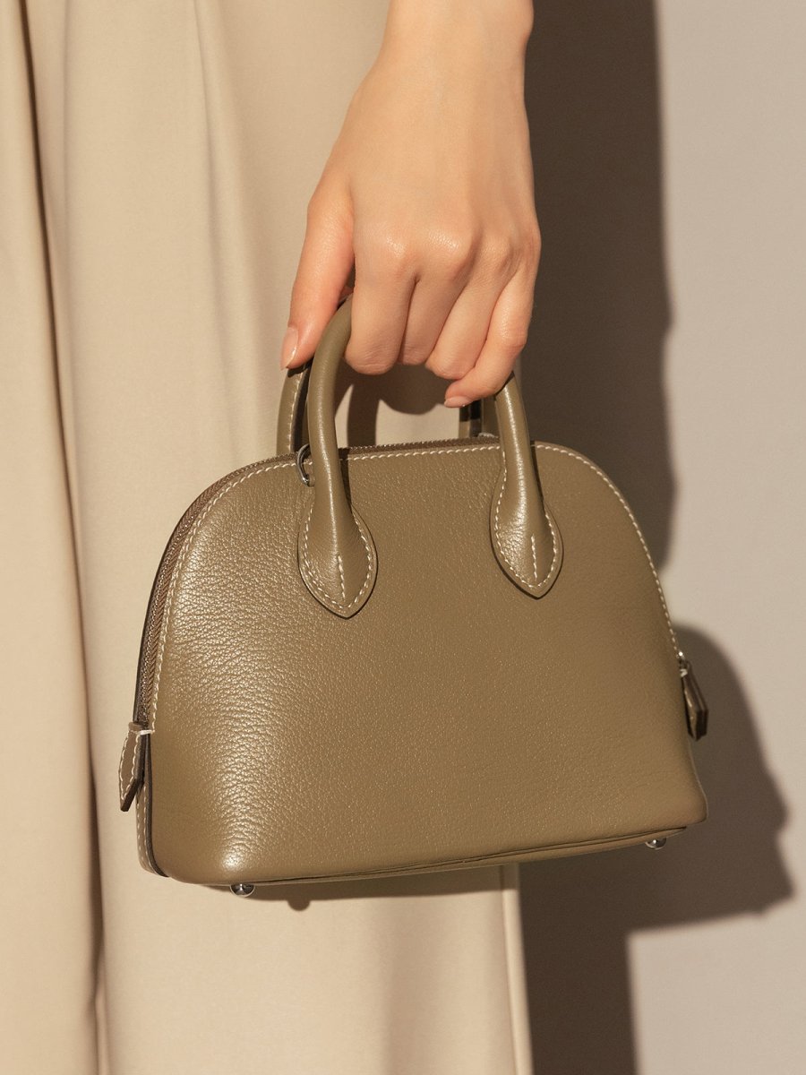Brooklyn Lady Top Handle Bag – Structured Mini Leather Dome Satchel with Detachable Strap