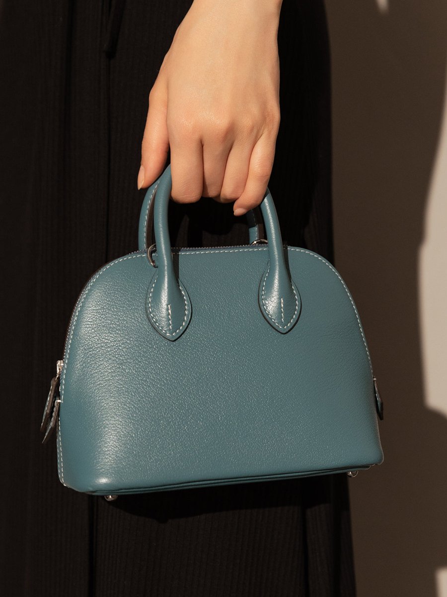 Brooklyn Lady Top Handle Bag – Structured Mini Leather Dome Satchel with Detachable Strap