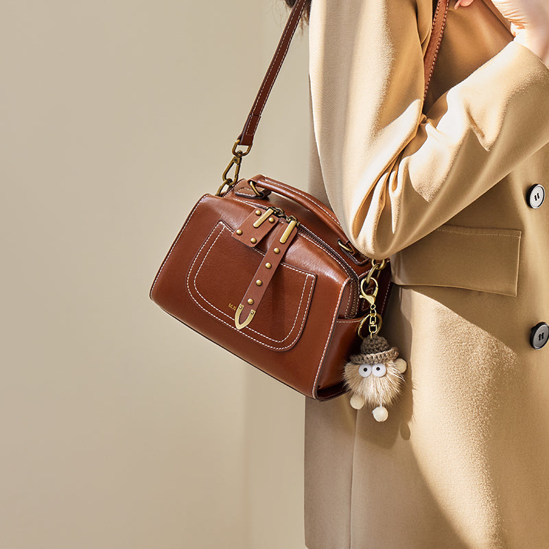 brown leather casual boston bag all 10