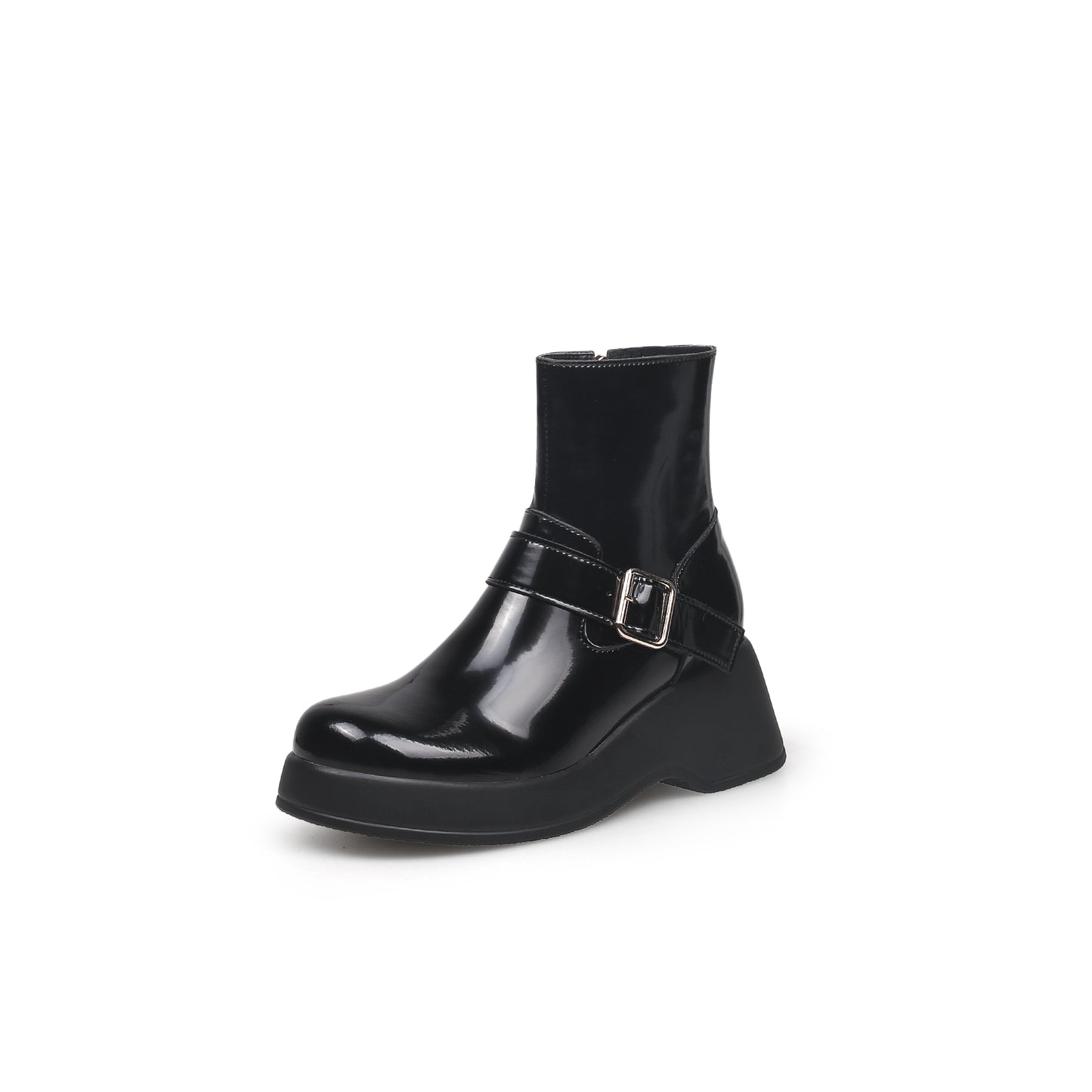 buckled mid calf wellie boots all black 2