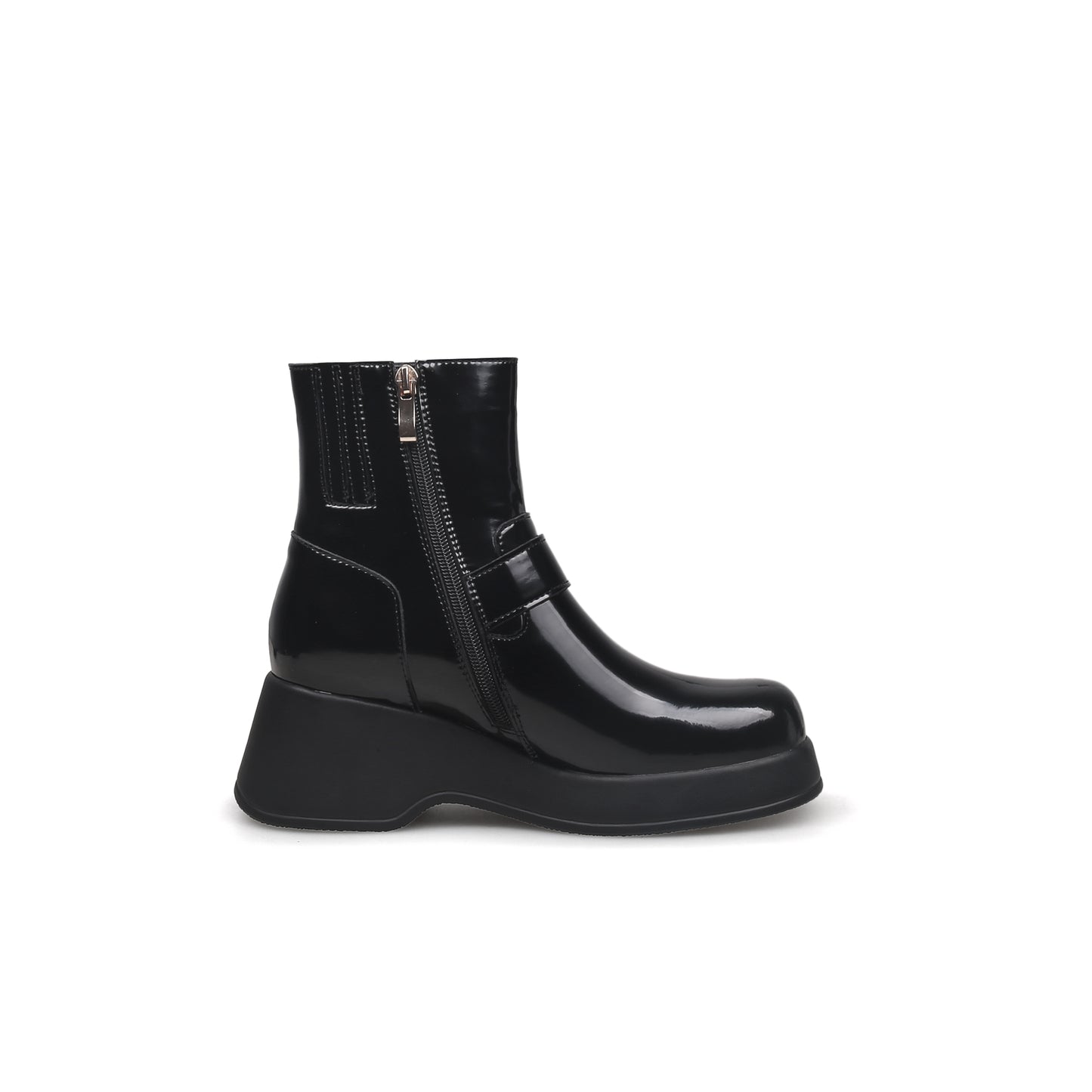 buckled mid calf wellie boots all black 3
