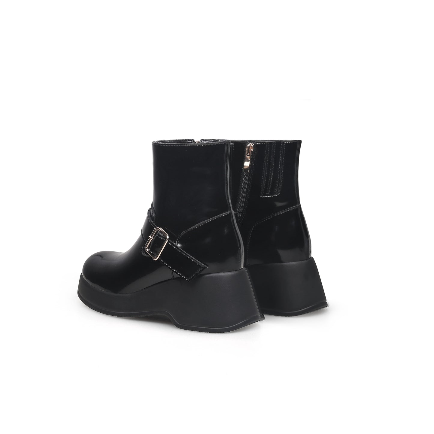 buckled mid calf wellie boots all black 4