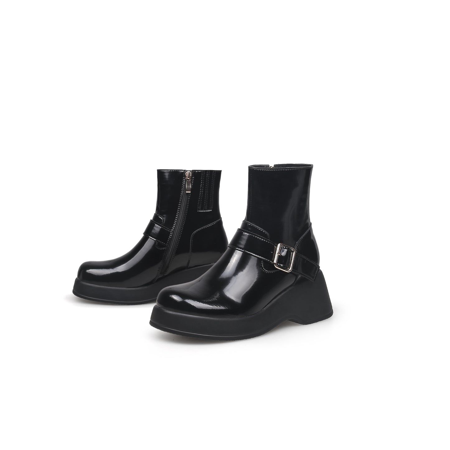 buckled mid calf wellie boots all black 5