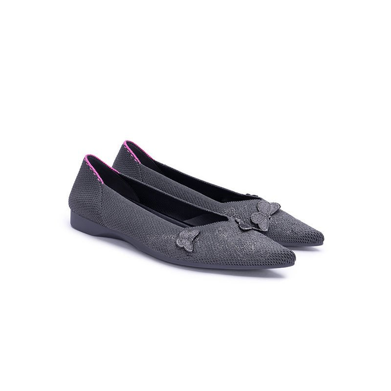 Butterfly Floral Knit Pointed Toe Ballet Flats – Eco Slip-On Dress Shoes