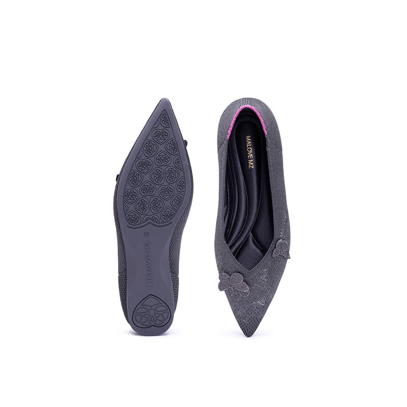 Butterfly Floral Knit Pointed Toe Ballet Flats – Eco Slip-On Dress Shoes
