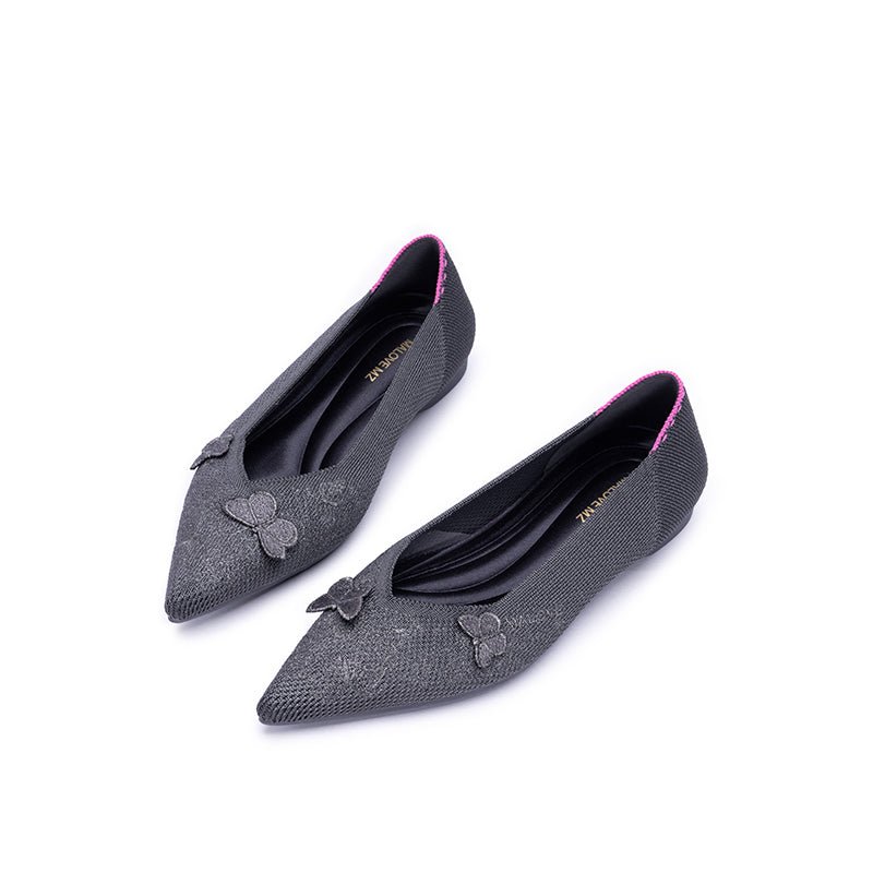 Butterfly Floral Knit Pointed Toe Ballet Flats – Eco Slip-On Dress Shoes