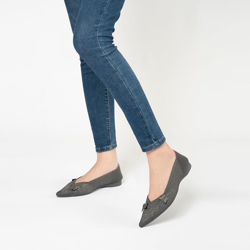 Butterfly Floral Knit Pointed Toe Ballet Flats – Eco Slip-On Dress Shoes