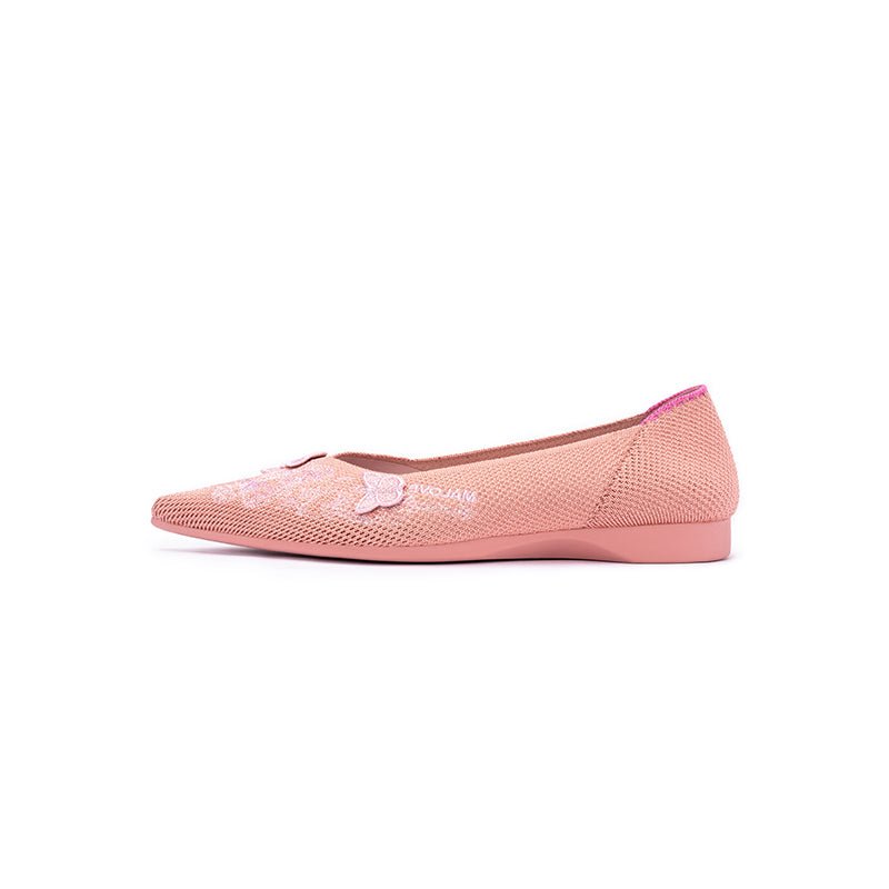 Butterfly Floral Knit Pointed Toe Ballet Flats – Eco Slip-On Dress Shoes