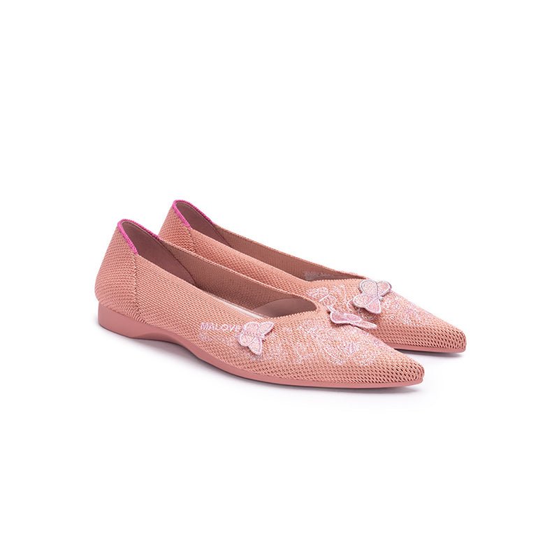 Butterfly Floral Knit Pointed Toe Ballet Flats – Eco Slip-On Dress Shoes