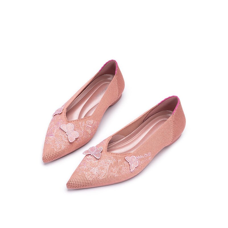 Butterfly Floral Knit Pointed Toe Ballet Flats – Eco Slip-On Dress Shoes