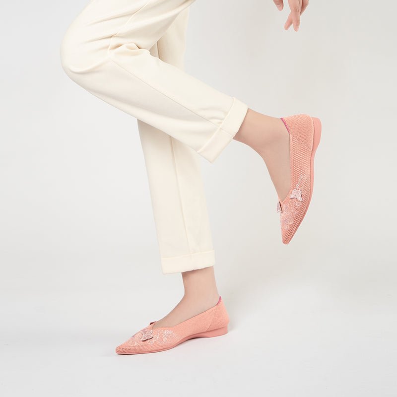 Butterfly Floral Knit Pointed Toe Ballet Flats – Eco Slip-On Dress Shoes