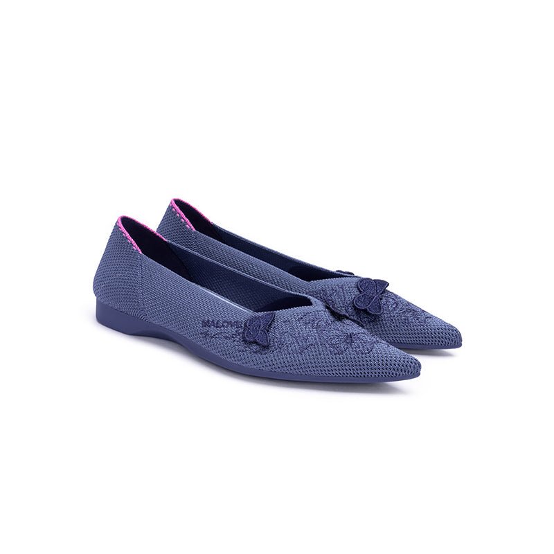 Butterfly Floral Knit Pointed Toe Ballet Flats – Eco Slip-On Dress Shoes