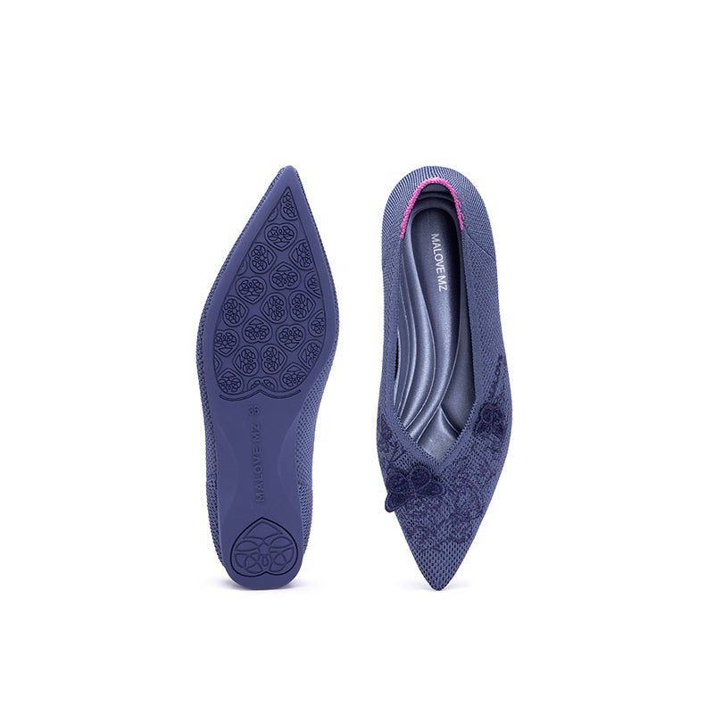 Butterfly Floral Knit Pointed Toe Ballet Flats – Eco Slip-On Dress Shoes