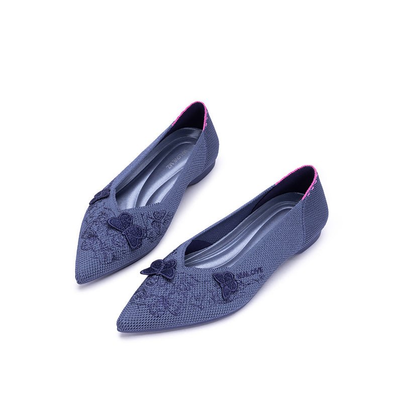 Butterfly Floral Knit Pointed Toe Ballet Flats – Eco Slip-On Dress Shoes