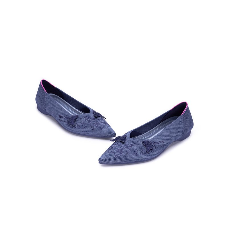 Butterfly Floral Knit Pointed Toe Ballet Flats – Eco Slip-On Dress Shoes