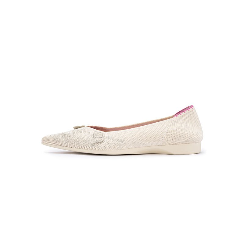 Butterfly Floral Knit Pointed Toe Ballet Flats – Eco Slip-On Dress Shoes