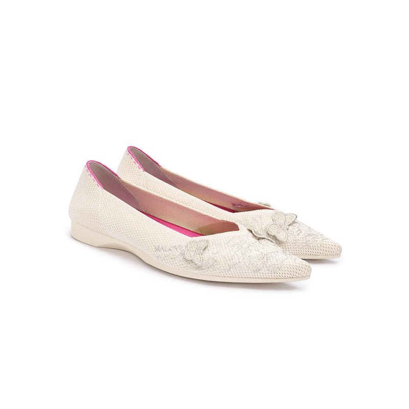 Butterfly Floral Knit Pointed Toe Ballet Flats – Eco Slip-On Dress Shoes