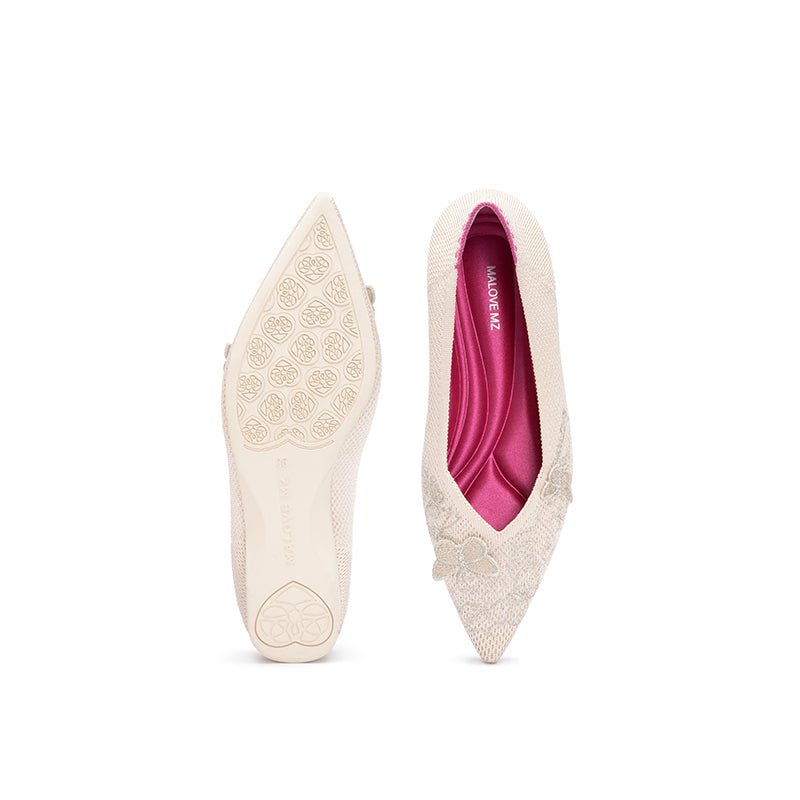 Butterfly Floral Knit Pointed Toe Ballet Flats – Eco Slip-On Dress Shoes