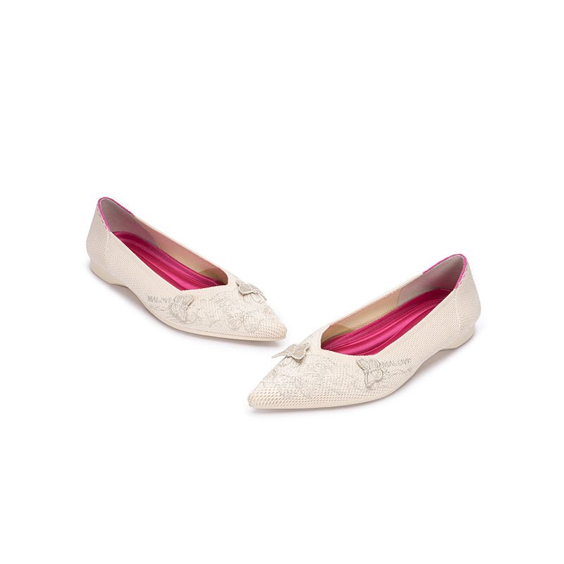Butterfly Floral Knit Pointed Toe Ballet Flats – Eco Slip-On Dress Shoes