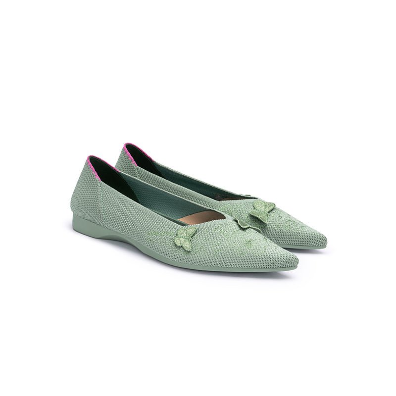 Butterfly Floral Knit Pointed Toe Ballet Flats – Eco Slip-On Dress Shoes