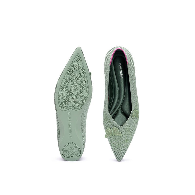 Butterfly Floral Knit Pointed Toe Ballet Flats – Eco Slip-On Dress Shoes