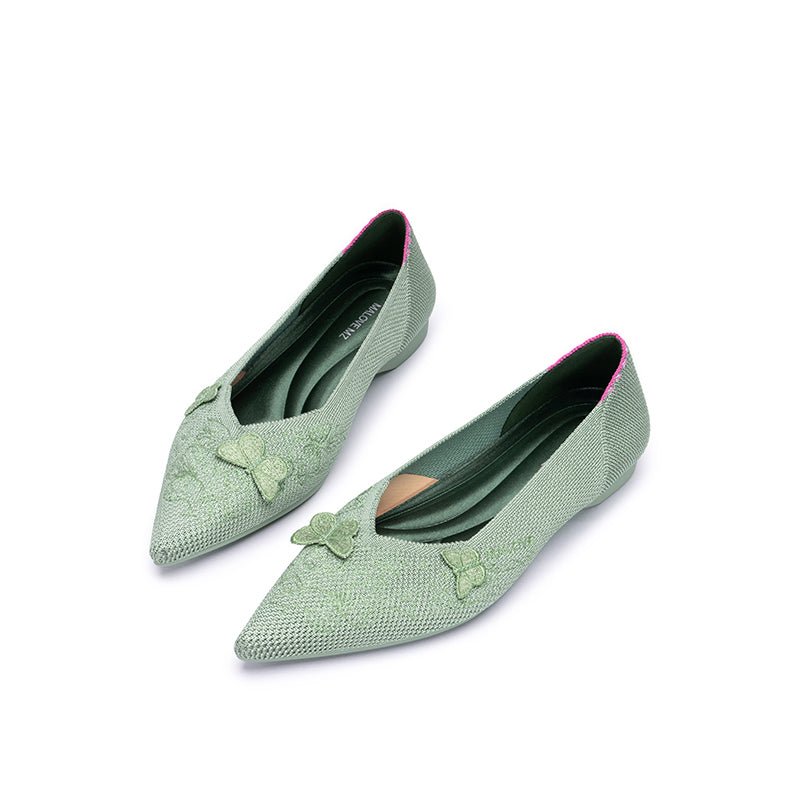 Butterfly Floral Knit Pointed Toe Ballet Flats – Eco Slip-On Dress Shoes