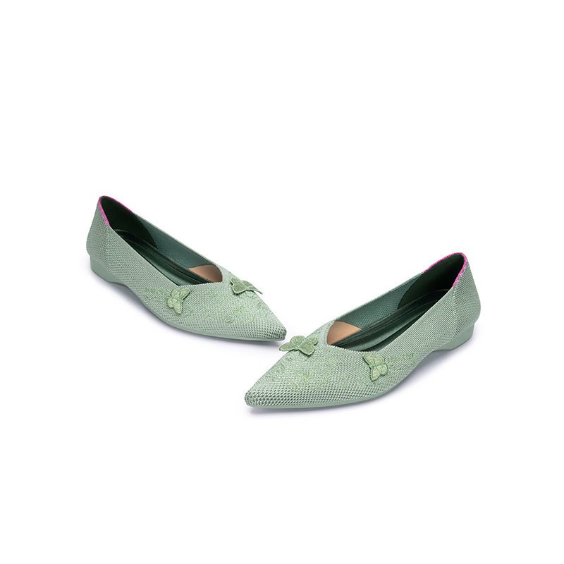 Butterfly Floral Knit Pointed Toe Ballet Flats – Eco Slip-On Dress Shoes