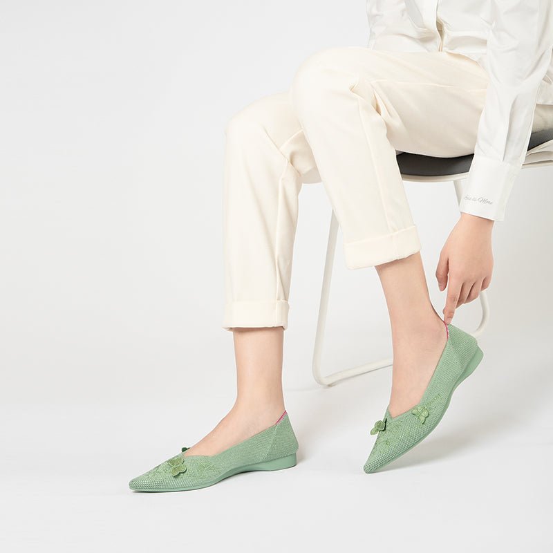 Butterfly Floral Knit Pointed Toe Ballet Flats – Eco Slip-On Dress Shoes