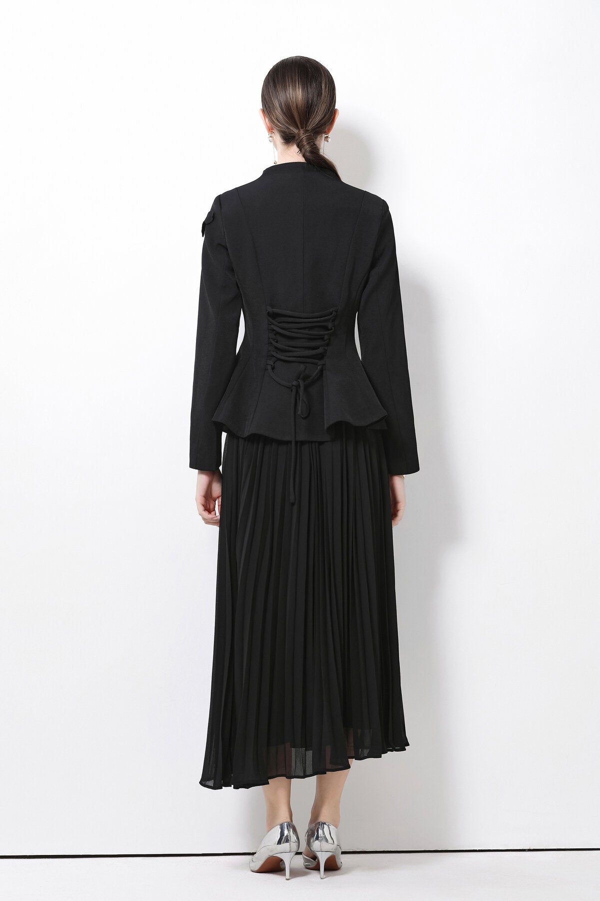 3D Butterfly Peplum Jacket & Pleated Skirt Set
