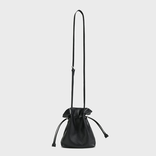 Soft Calfskin Drawstring Bucket Bag – Mini Crossbody Purse with Ruched Opening