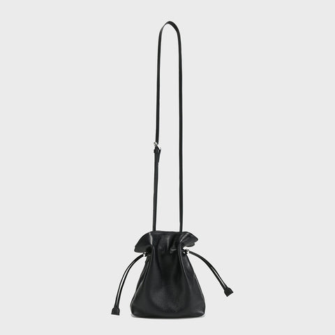 Soft Calfskin Drawstring Bucket Bag – Mini Crossbody Purse with Ruched Opening