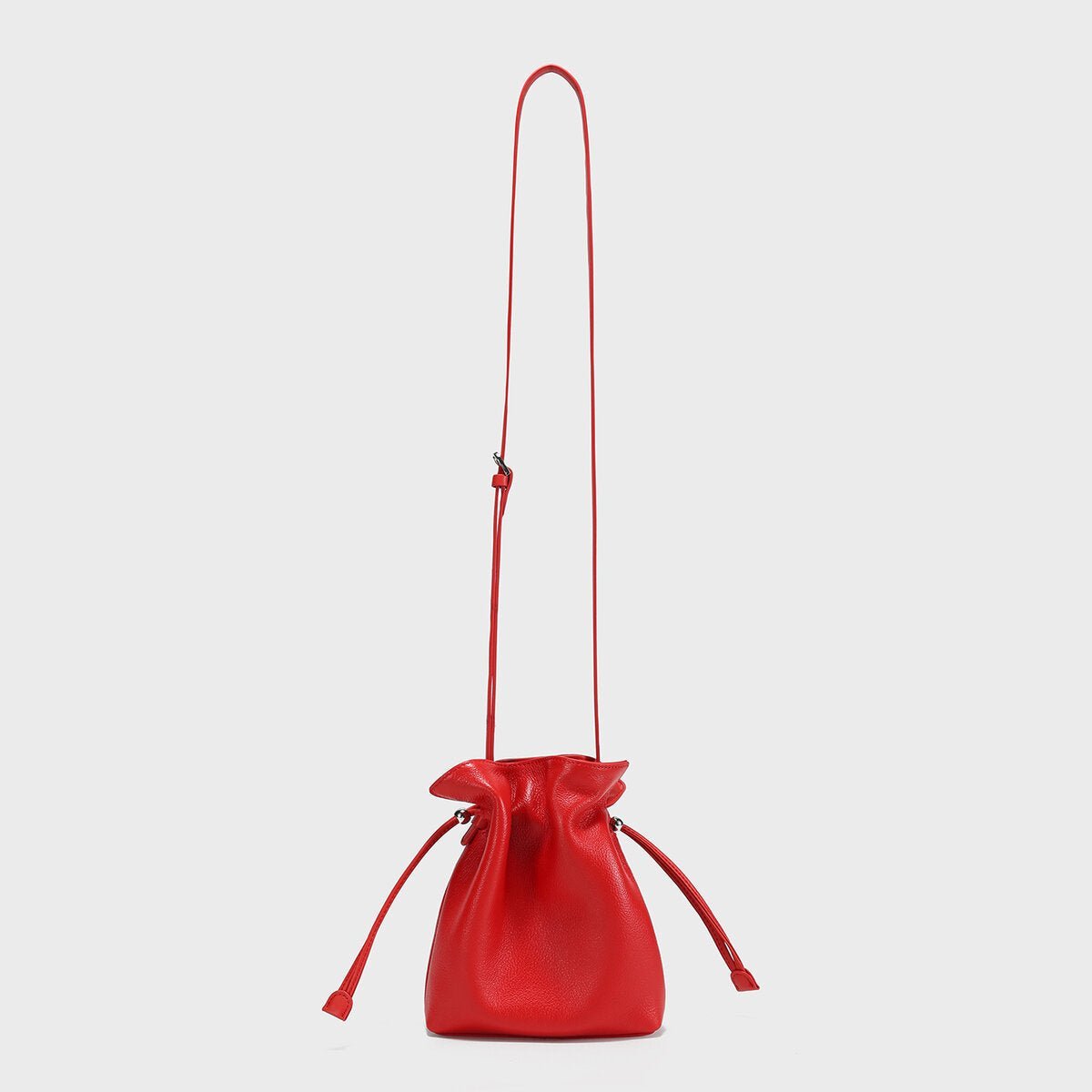 Soft Calfskin Drawstring Bucket Bag – Mini Crossbody Purse with Ruched Opening